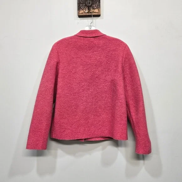 Lands End Boiled Wool Jacket Womens 8 Petite Pink Button Front Preppy Statement - Picture 2 of 8